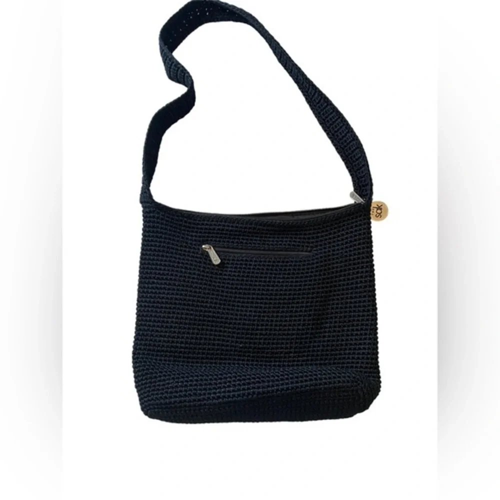 The SAK black woven crochet knit shoulder bag purse excellent condition